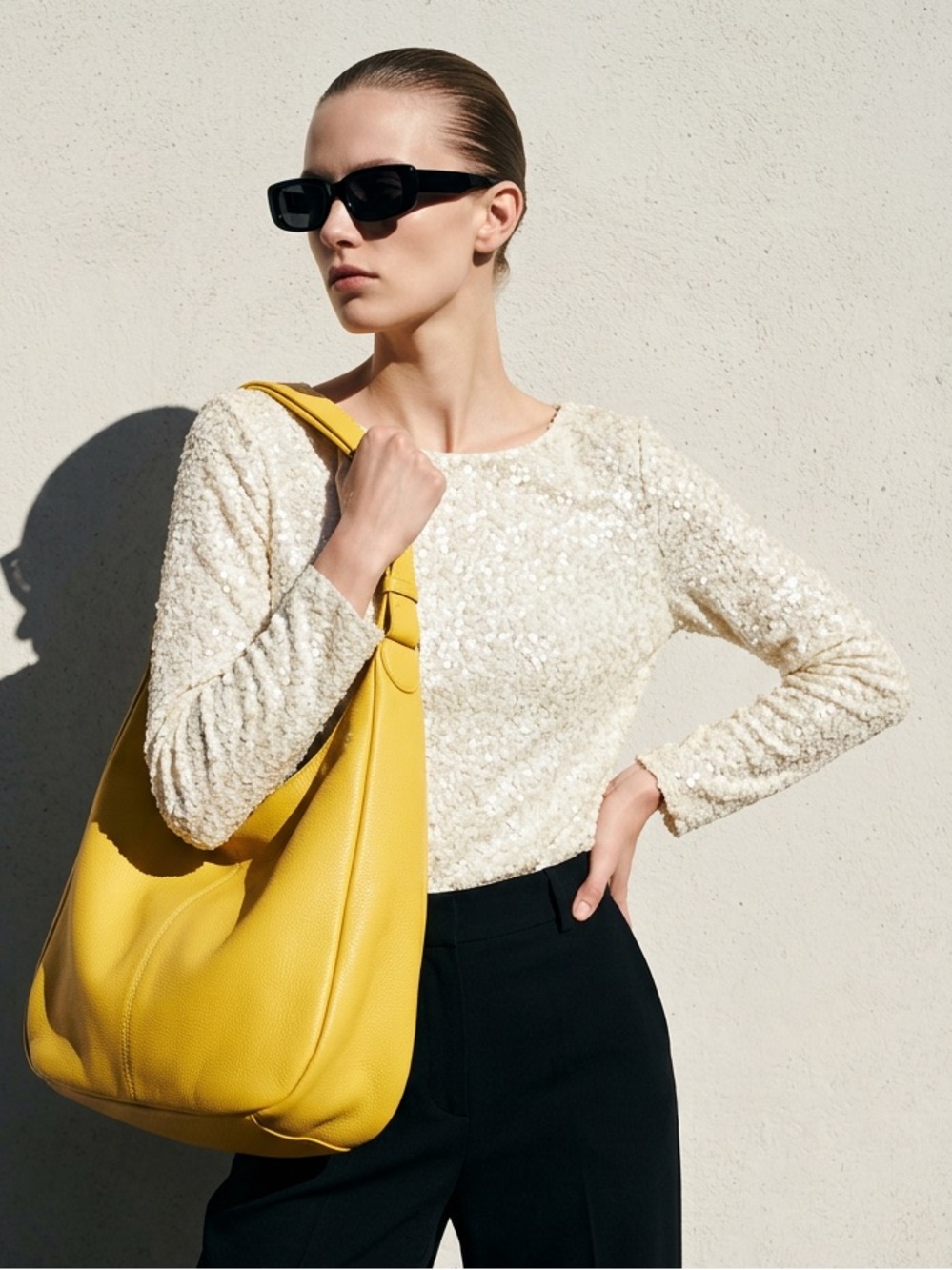 J. Crew Ivory Sequin Long-Sleeve Top Medium